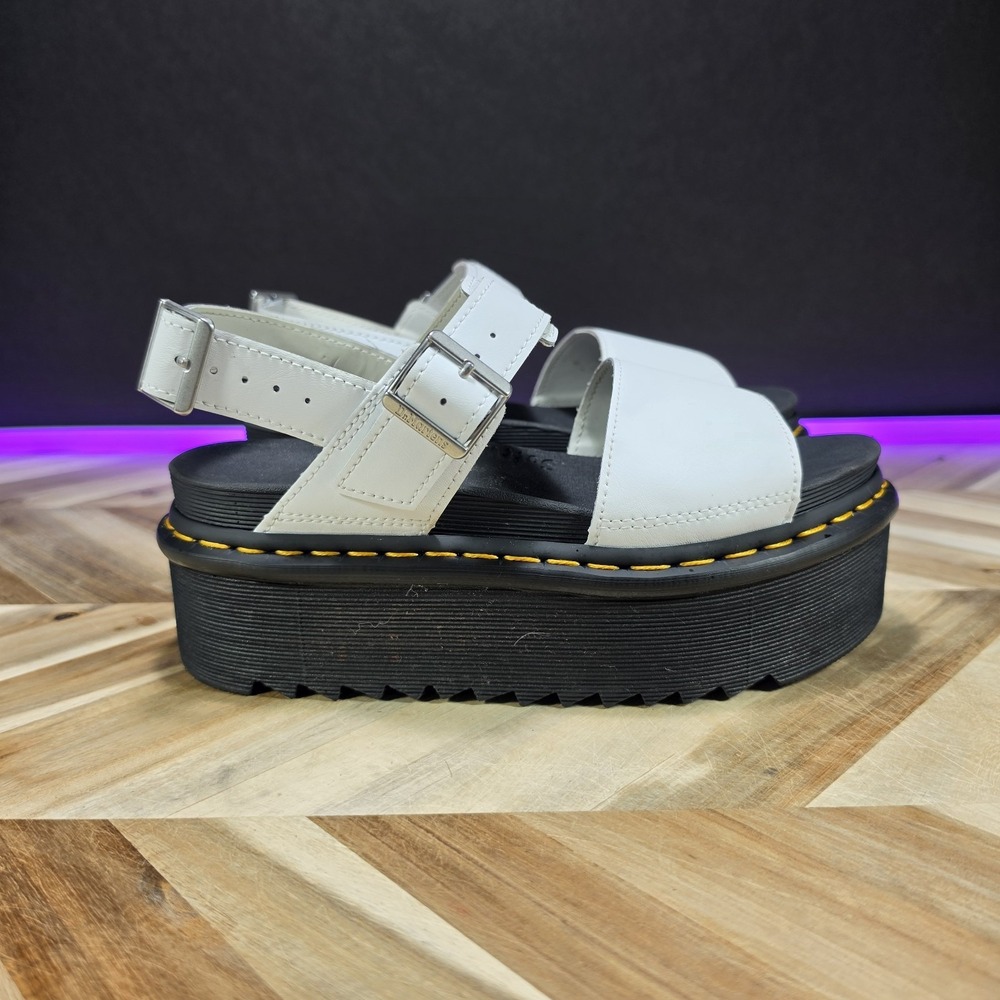Dr. Martens Voss Quad Women's 8 White Hydro Leather Platform Sandals EU 39 UK 6